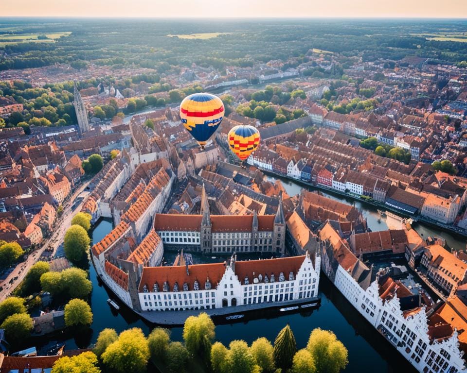 Varen in een luchtballon boven Brugge