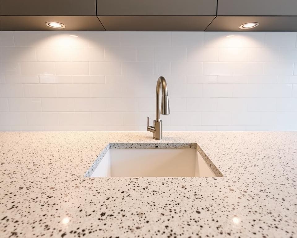 terrazzo keukenblad met gootsteen