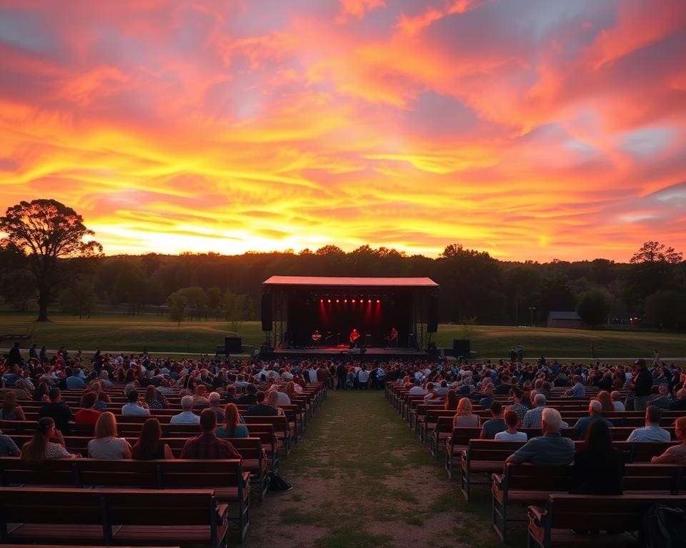De magie van een openluchtconcert bij zonsondergang