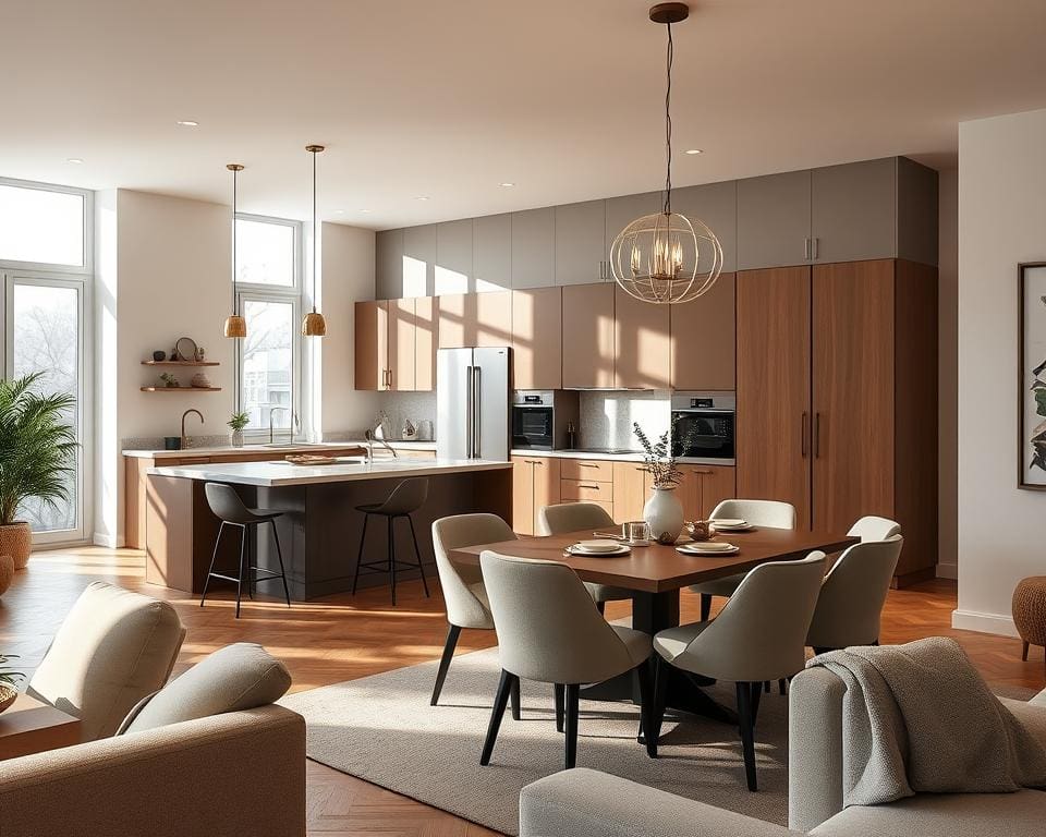 Keukens combineren met eetruimtes in appartementen