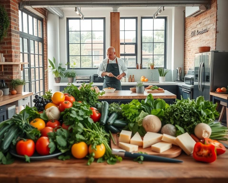 Koken met lokale producten in een kookstudio